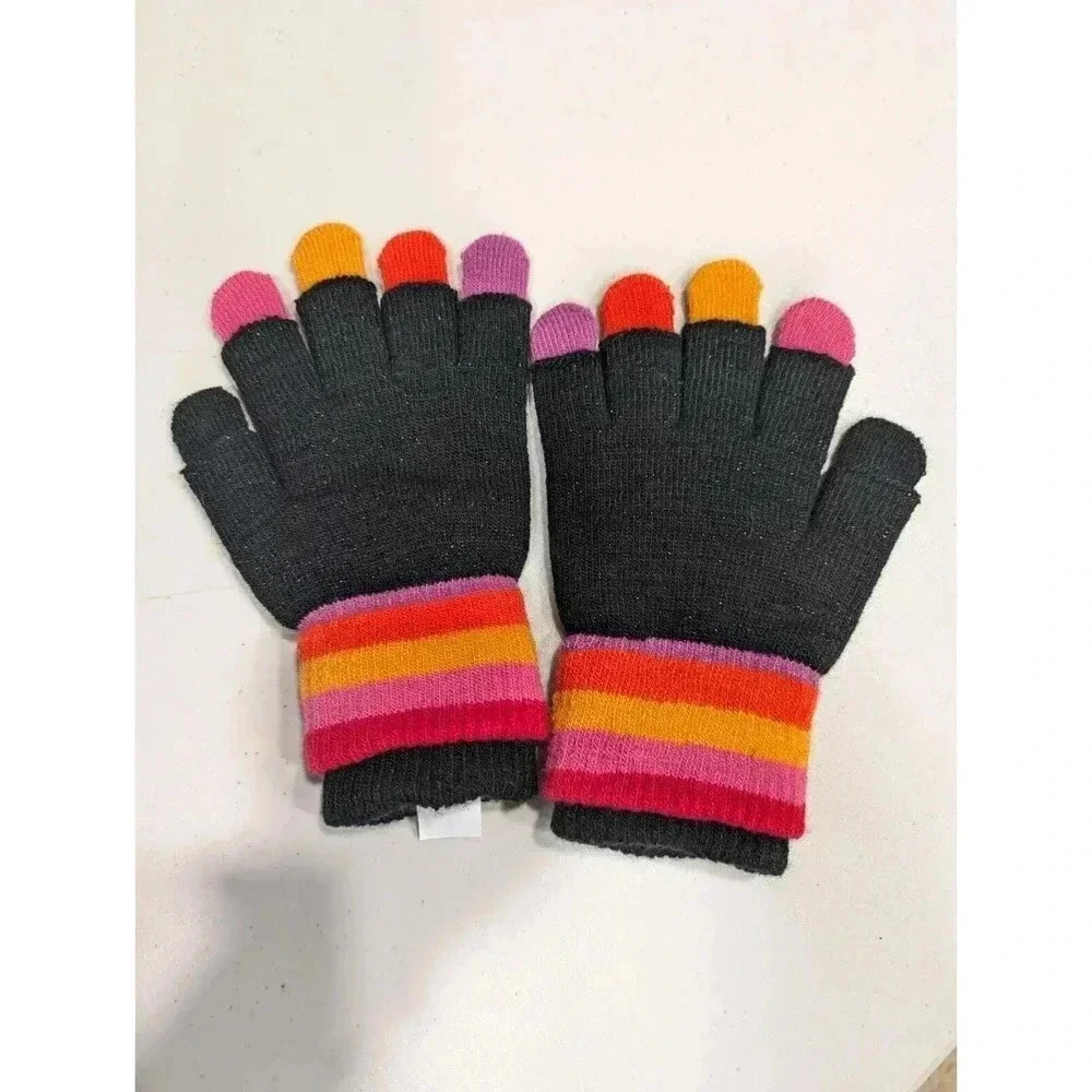 Capelli Winter Gloves Women's OS Acrylic Black Rainbow‎ Cuff Warm Outdoor Travel